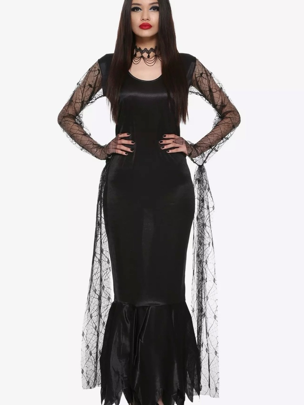 Hot Topic Black Gothic Mermaid Lace Sleeve Maxi Dress
